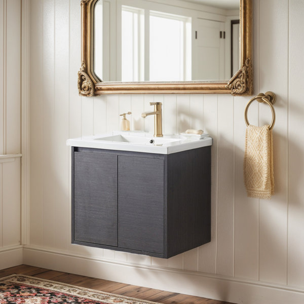 Mercer41 Peura 24'' Black Single Bathroom Vanity with Ceramic Top | Wayfair